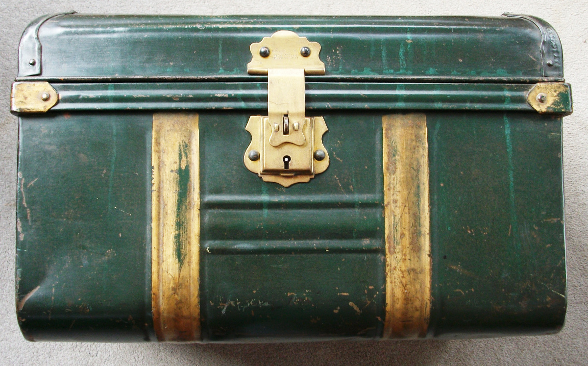 Green and Gold Painted Metal Box